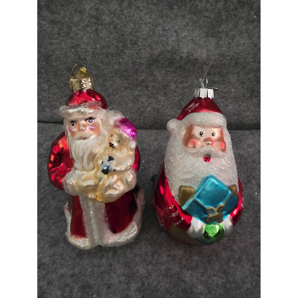 2- Vintage Blown Glass Santa Christmas Ornaments. MMA (1) READ